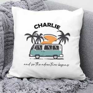 Customised Campervan Cushion - Adventure Awaits - Travel Enthusiast Gift